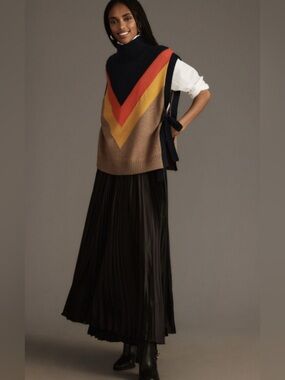 Maeve Varsity Stripe Poncho Sweater Vest – Chic Layered Knit, Relaxed Fit